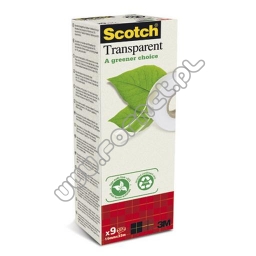 Taśma klejąca 19mm 33m Scotch transparent A greener choice przezroczyste, 9szt. w kartonowej wieży
