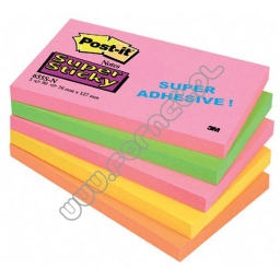 Karteczki samoprzylepne 76x127mm 3M Post-it 655S-N Super Sticky, kolor neon, 5x90 kartek